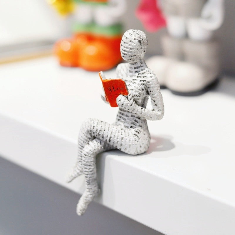 1pc, polpa de papel de leitura mulher pensador estátua decoração, arte criativa
