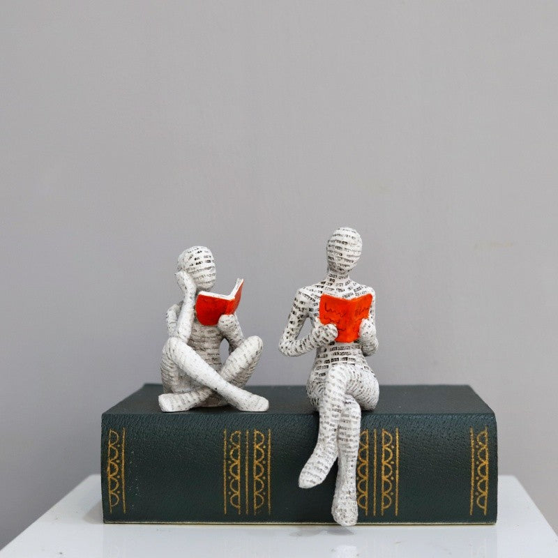 1pc, polpa de papel de leitura mulher pensador estátua decoração, arte criativa