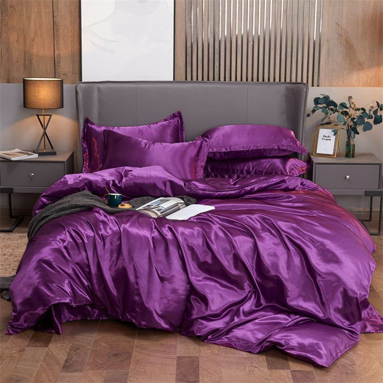 Conjunto de cama cor sólida luxo kit cama rayon cetim conjunto capa edredão gême
