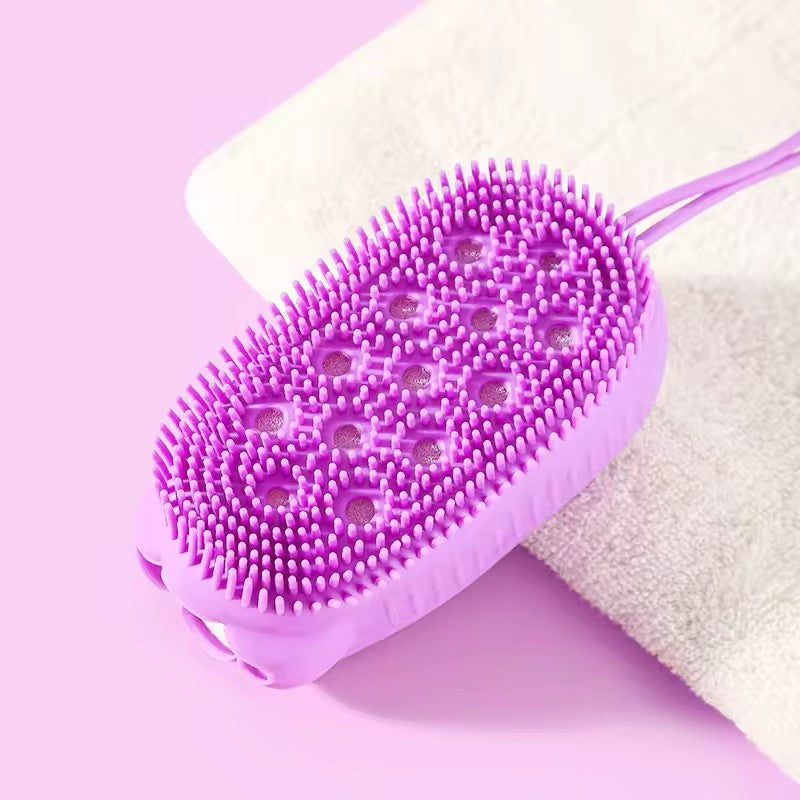 Escova de Silicone Dupla Face para Esfoliação, Massageador Corporal Macio para B