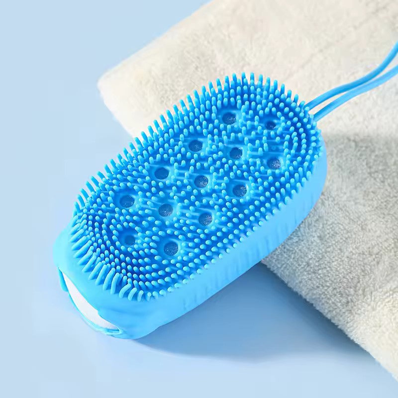 Escova de Silicone Dupla Face para Esfoliação, Massageador Corporal Macio para B