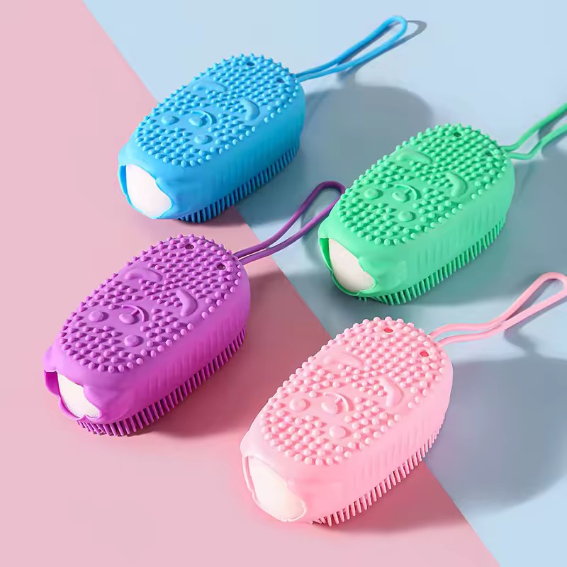 Escova de Silicone Dupla Face para Esfoliação, Massageador Corporal Macio para B