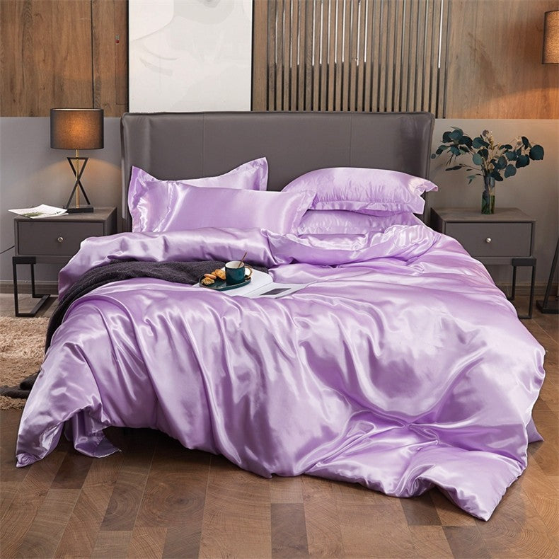 Conjunto de cama cor sólida luxo kit cama rayon cetim conjunto capa edredão gême