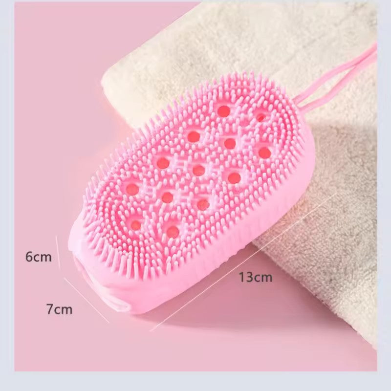 Escova de Silicone Dupla Face para Esfoliação, Massageador Corporal Macio para B