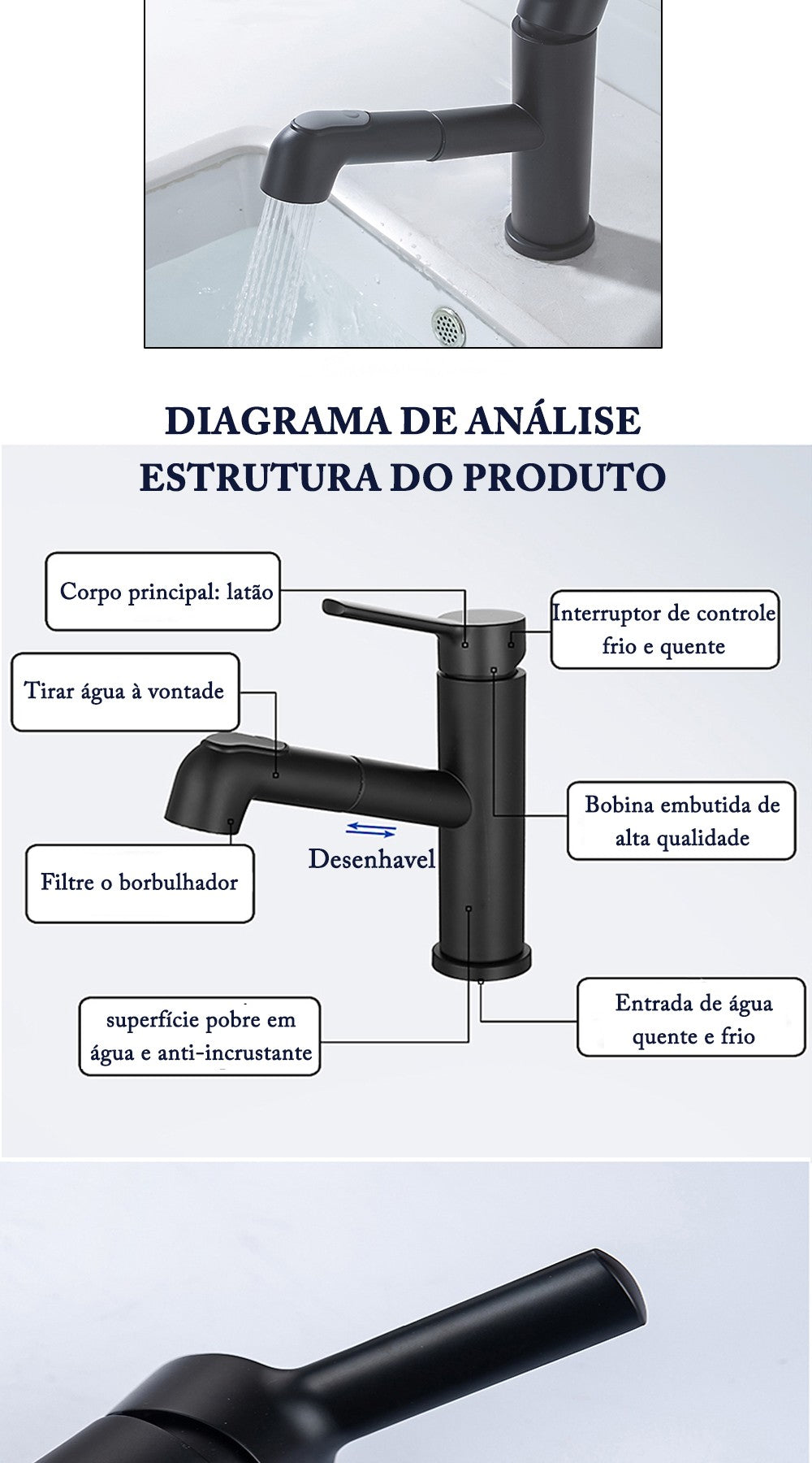 DQOK-torneira da bacia do banheiro pull-out, torneiras modernas do lavatório, to