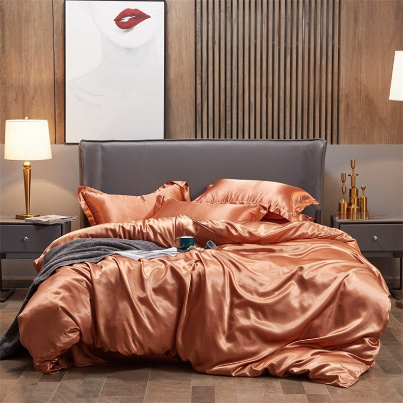 Conjunto de cama cor sólida luxo kit cama rayon cetim conjunto capa edredão gême