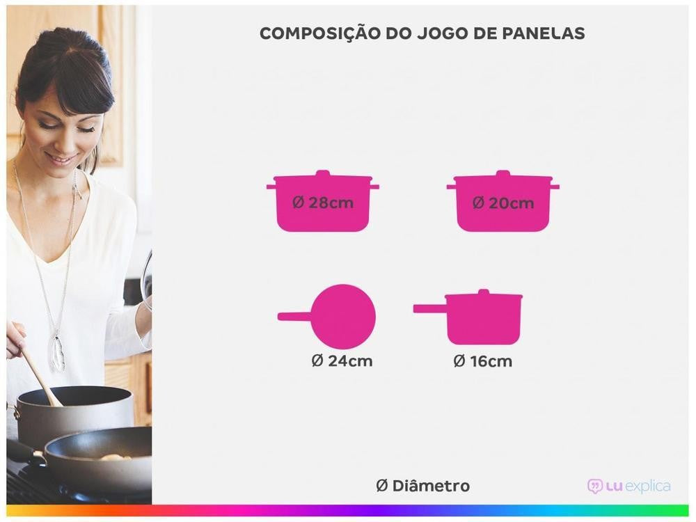 Jogo de Panelas Bergner Antiaderente de Alumínio Preto 4 Peças Chroma