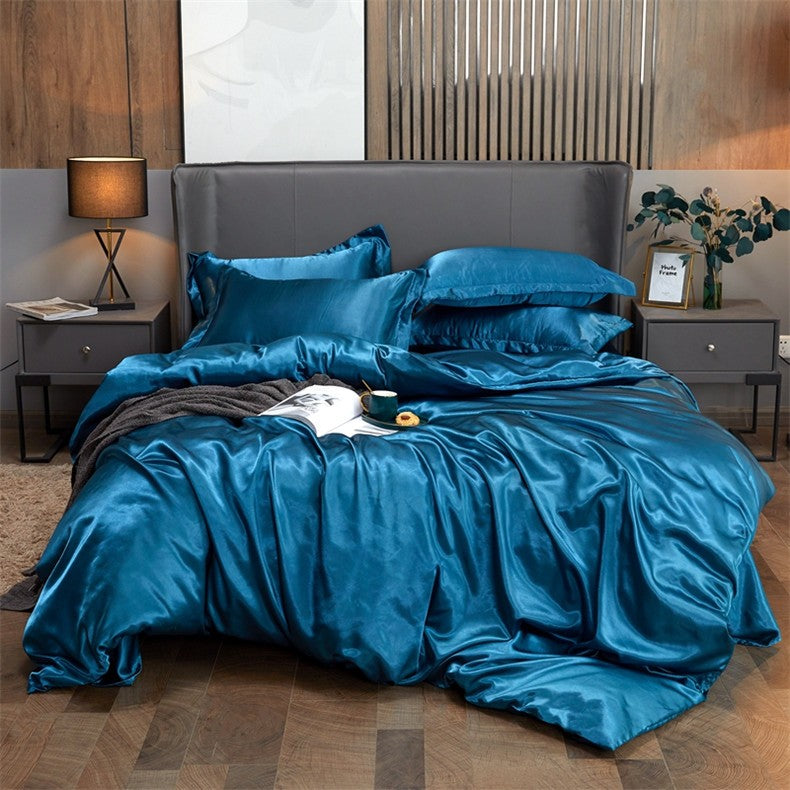Conjunto de cama cor sólida luxo kit cama rayon cetim conjunto capa edredão gême