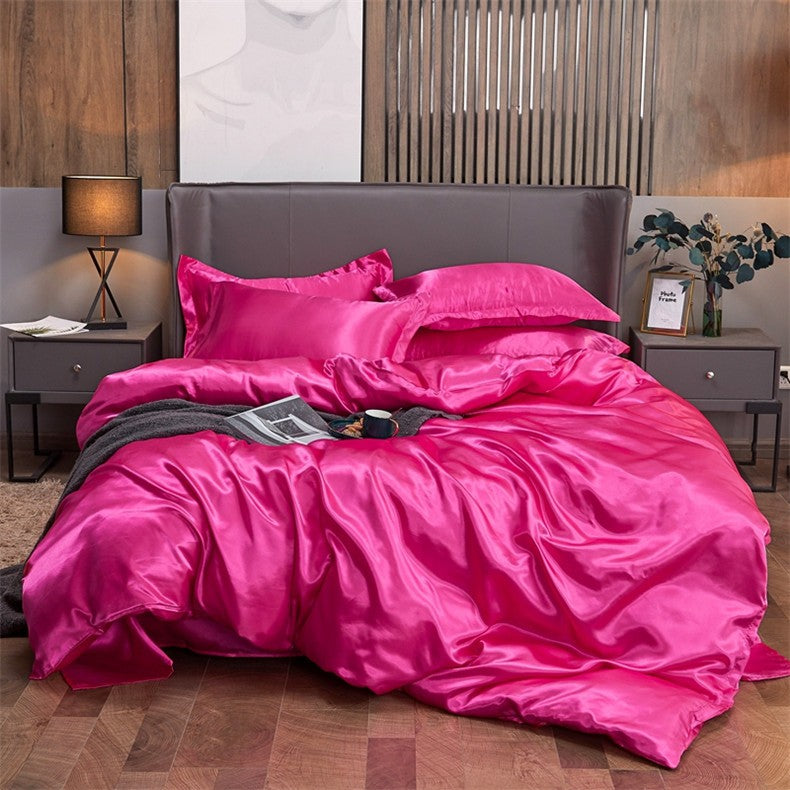 Conjunto de cama cor sólida luxo kit cama rayon cetim conjunto capa edredão gême