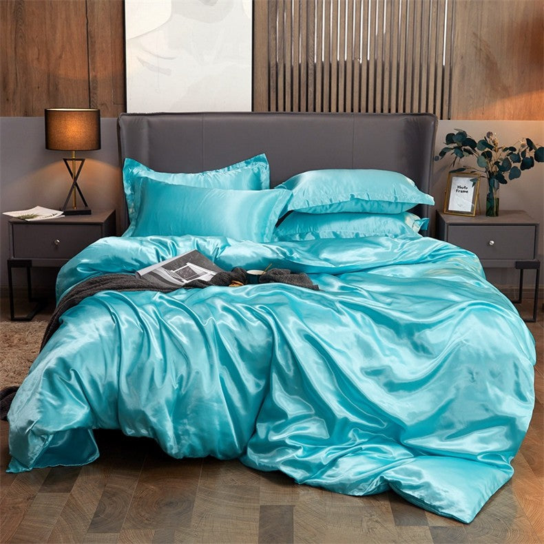 Conjunto de cama cor sólida luxo kit cama rayon cetim conjunto capa edredão gême