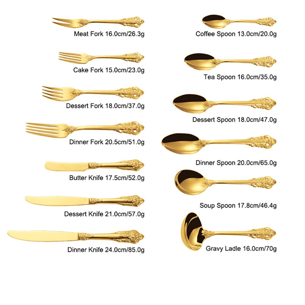 1 pçs conjunto de talheres de ouro luxo vintage ocidental talheres aço inoxidáve