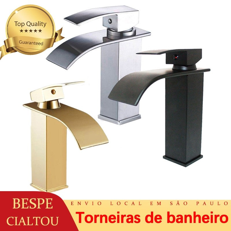 Torneira de Cozinha Moderna Cascata Bico Curvo Dourado Envio Rápido São Paulo
