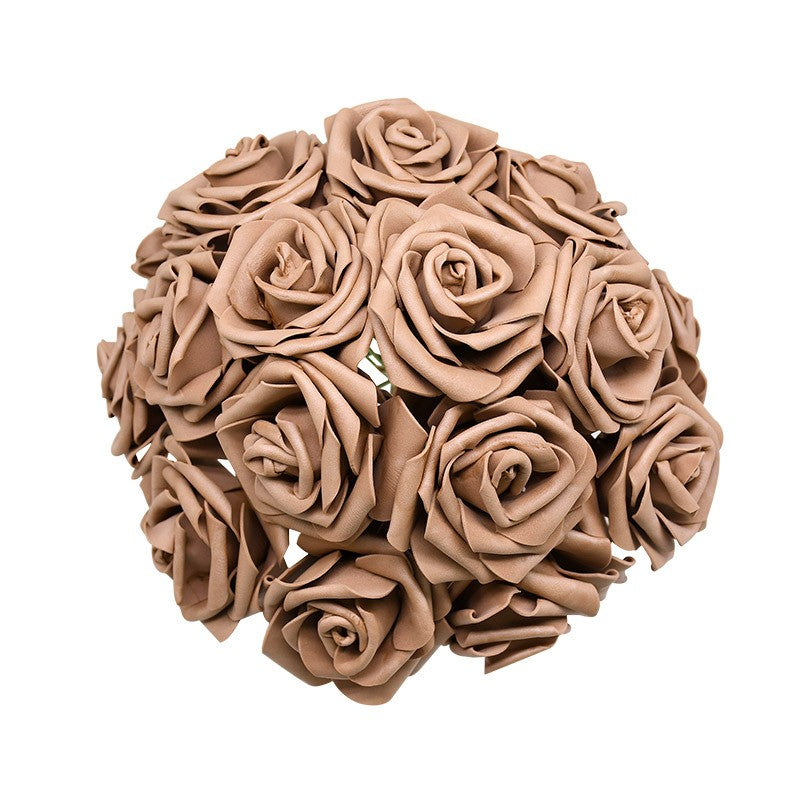 24 pçs 7cm branco rosa artificial pe espuma rosa flor decoração de casamento buq