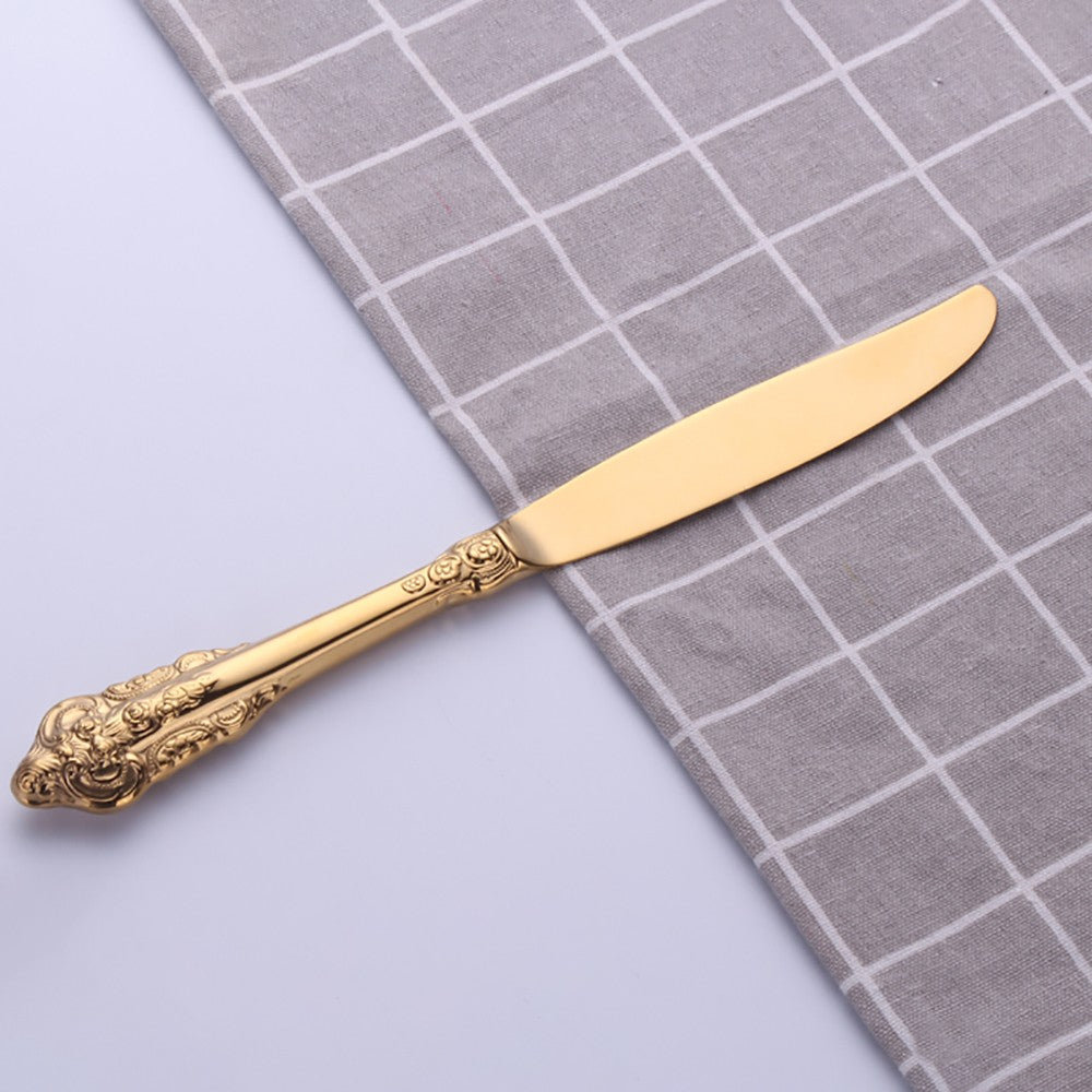 1 pçs conjunto de talheres de ouro luxo vintage ocidental talheres aço inoxidáve