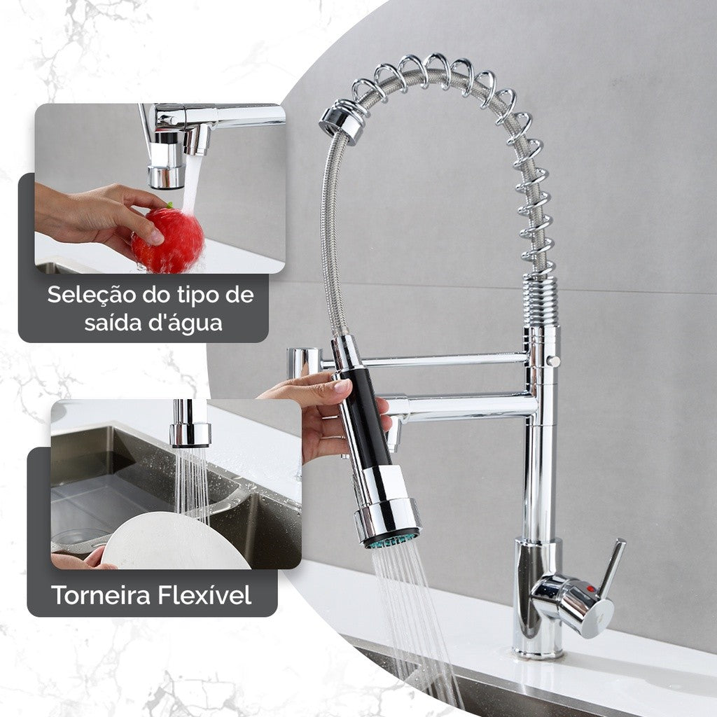 Torneira de Cozinha Gourmet Monocomando Premium, Pulverizador Removível, Instala