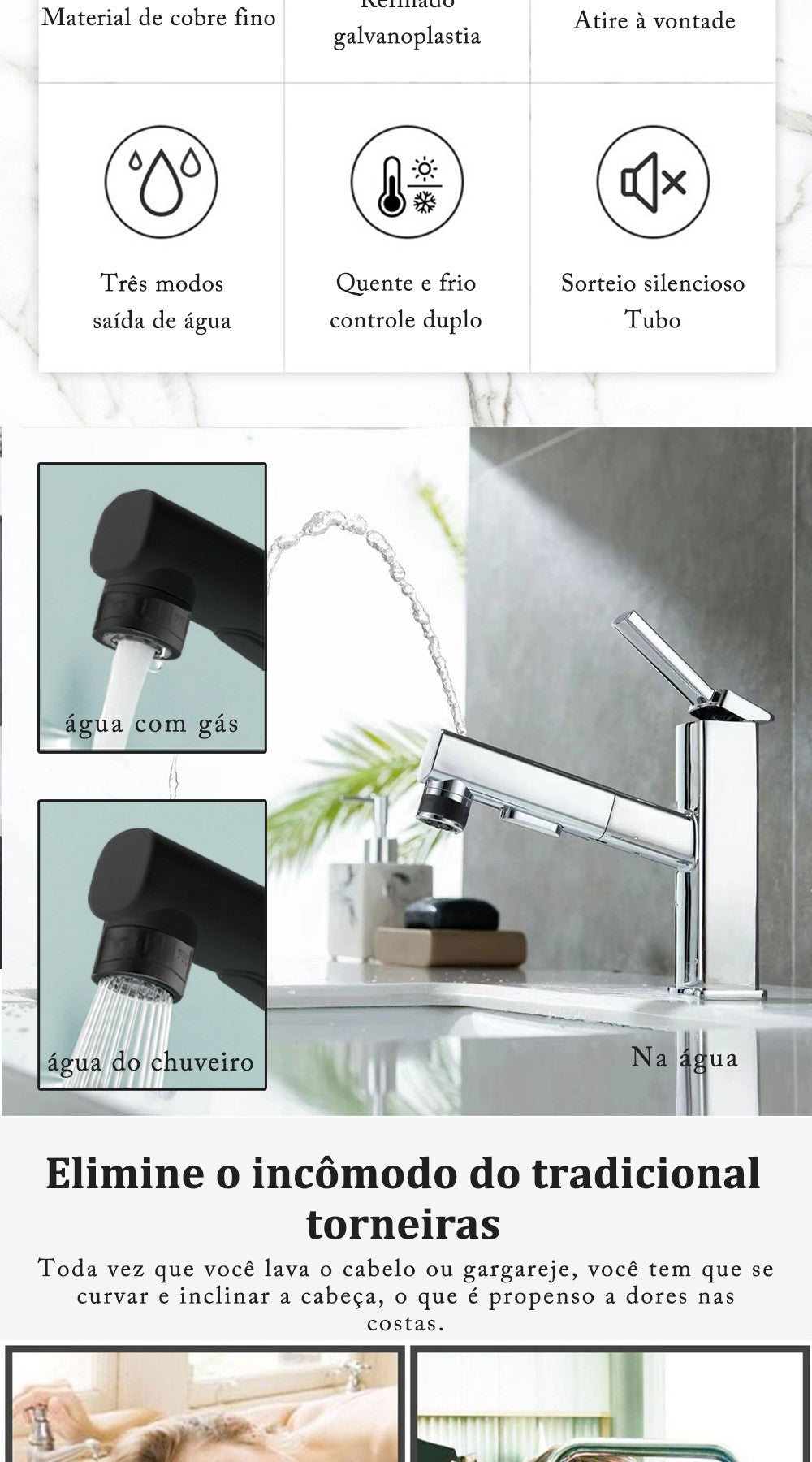 DQOK-torneira da bacia do banheiro pull-out, torneiras modernas do lavatório, to