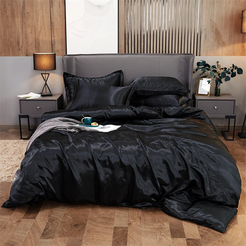 Conjunto de cama cor sólida luxo kit cama rayon cetim conjunto capa edredão gême
