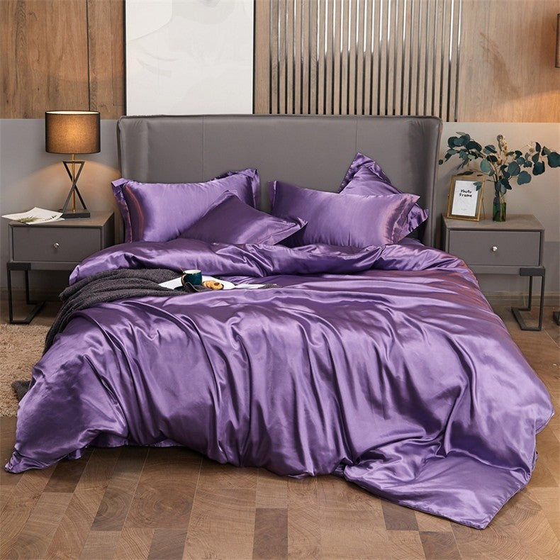 Conjunto de cama cor sólida luxo kit cama rayon cetim conjunto capa edredão gême