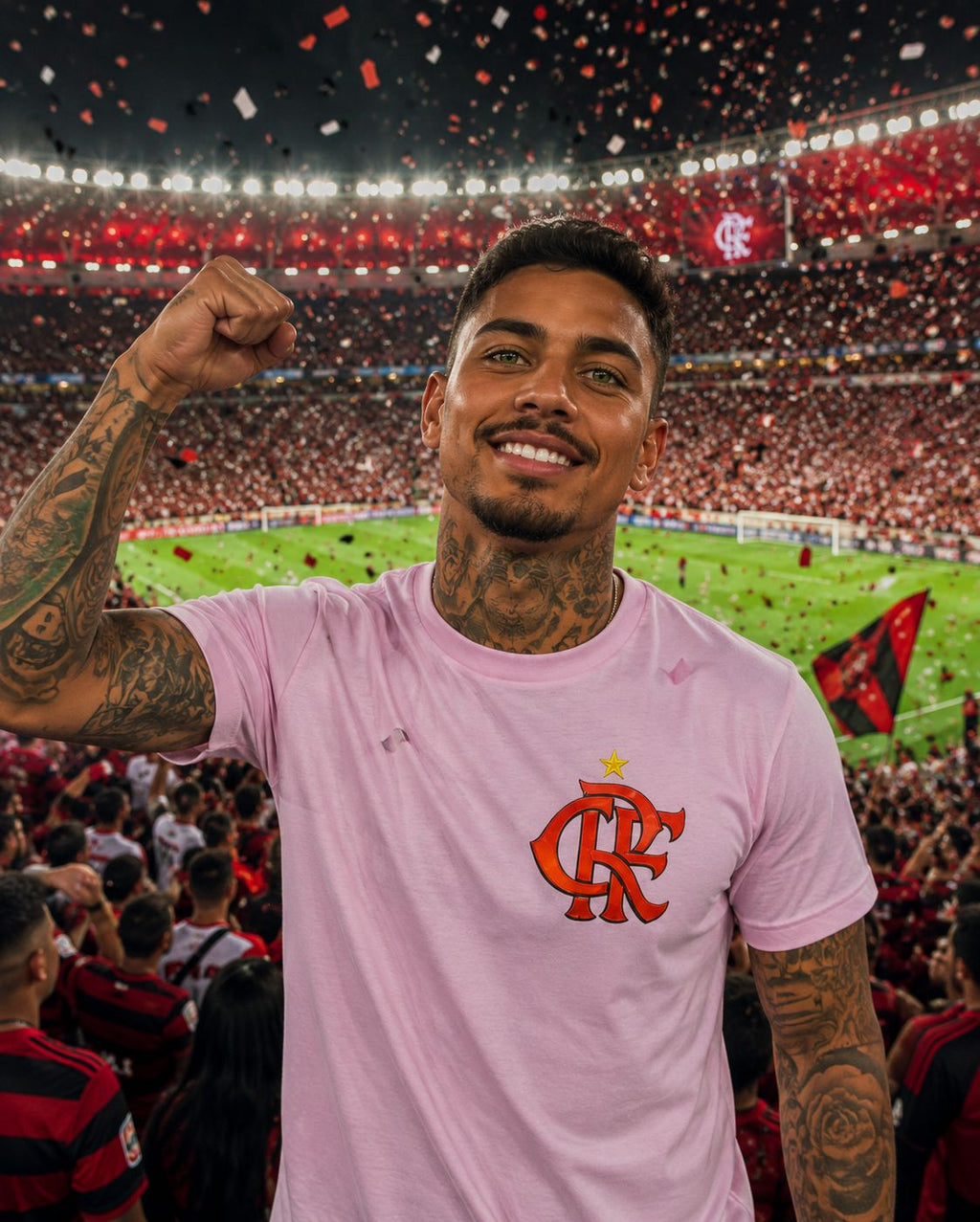 Camiseta Torcedor Colecionador FLAMENGO Manto do Mengão Rubro Negro Estampa DTF Unissex - Brasão 2026  em 3D