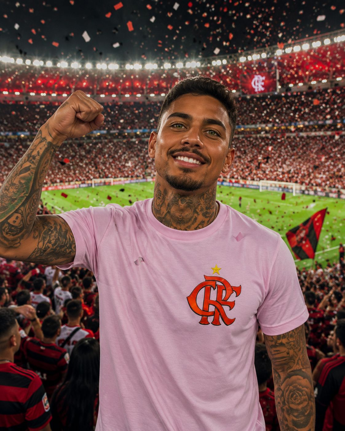 Camiseta Torcedor Colecionador FLAMENGO Manto do Mengão Rubro Negro Estampa DTF Unissex - Brasão 2026  em 3D