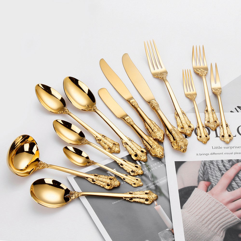 1 pçs conjunto de talheres de ouro luxo vintage ocidental talheres aço inoxidáve