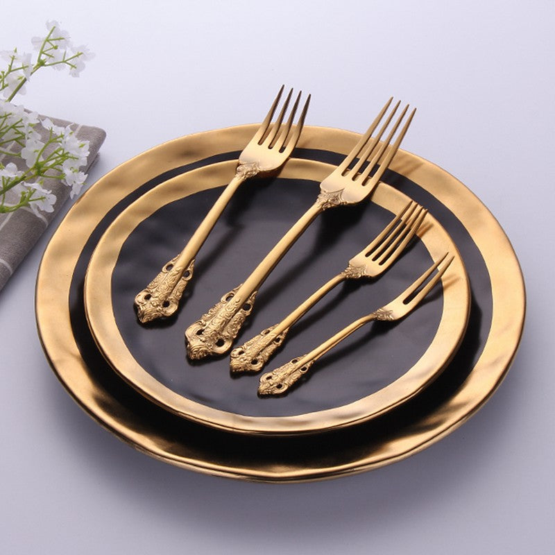 1 pçs conjunto de talheres de ouro luxo vintage ocidental talheres aço inoxidáve