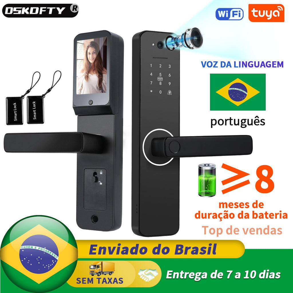 Faça Brasil Tuya Wifi fechadura eletrônica digital com câmera brasil frete gráti