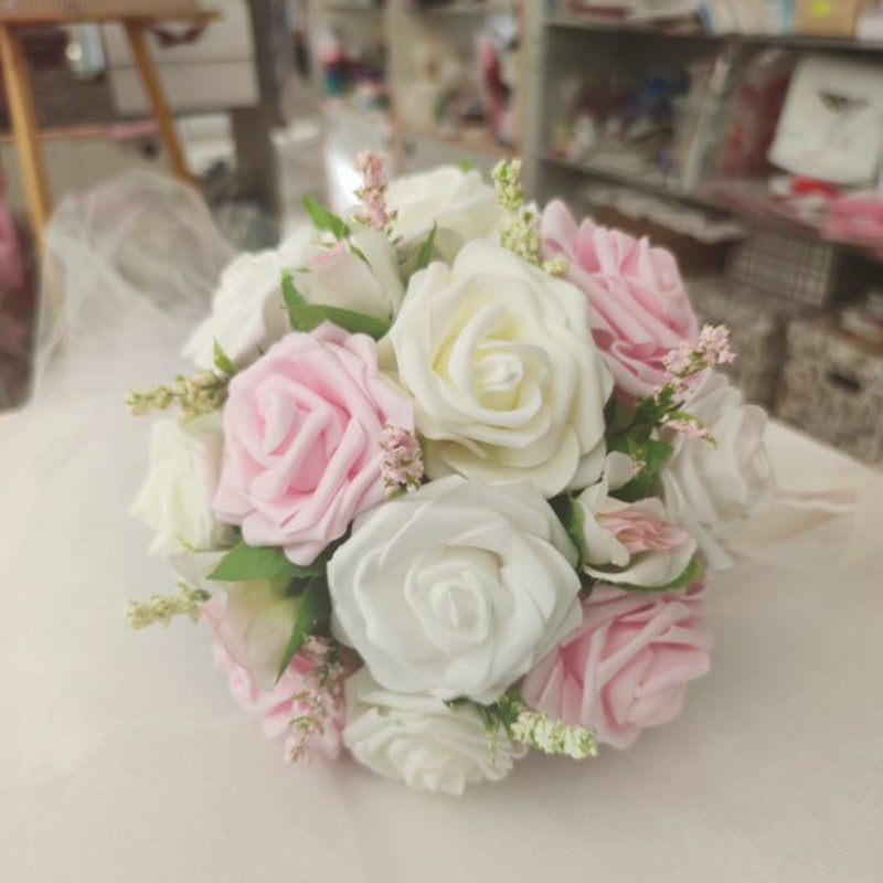 24 pçs 7cm branco rosa artificial pe espuma rosa flor decoração de casamento buq