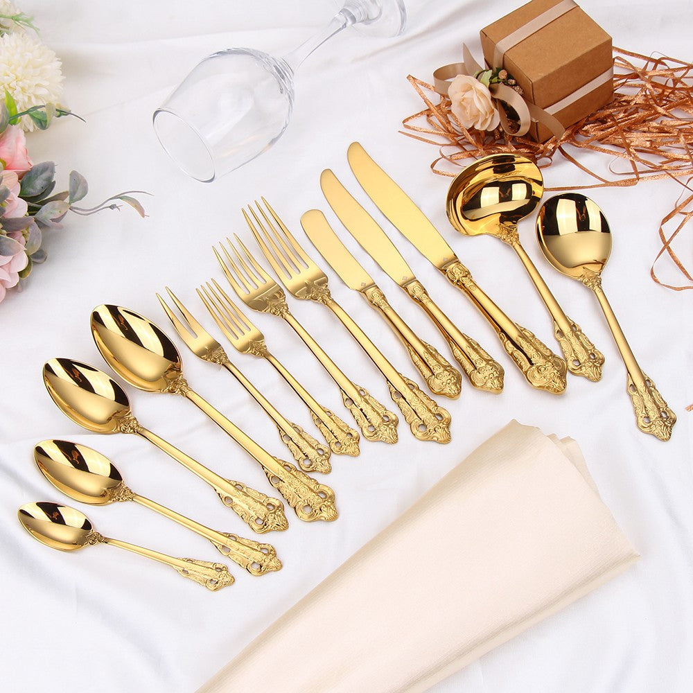 1 pçs conjunto de talheres de ouro luxo vintage ocidental talheres aço inoxidáve