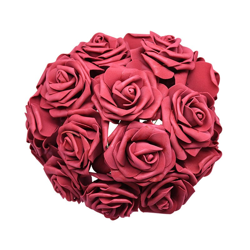 24 pçs 7cm branco rosa artificial pe espuma rosa flor decoração de casamento buq