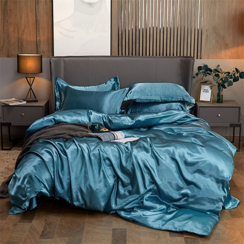 Conjunto de cama cor sólida luxo kit cama rayon cetim conjunto capa edredão gême