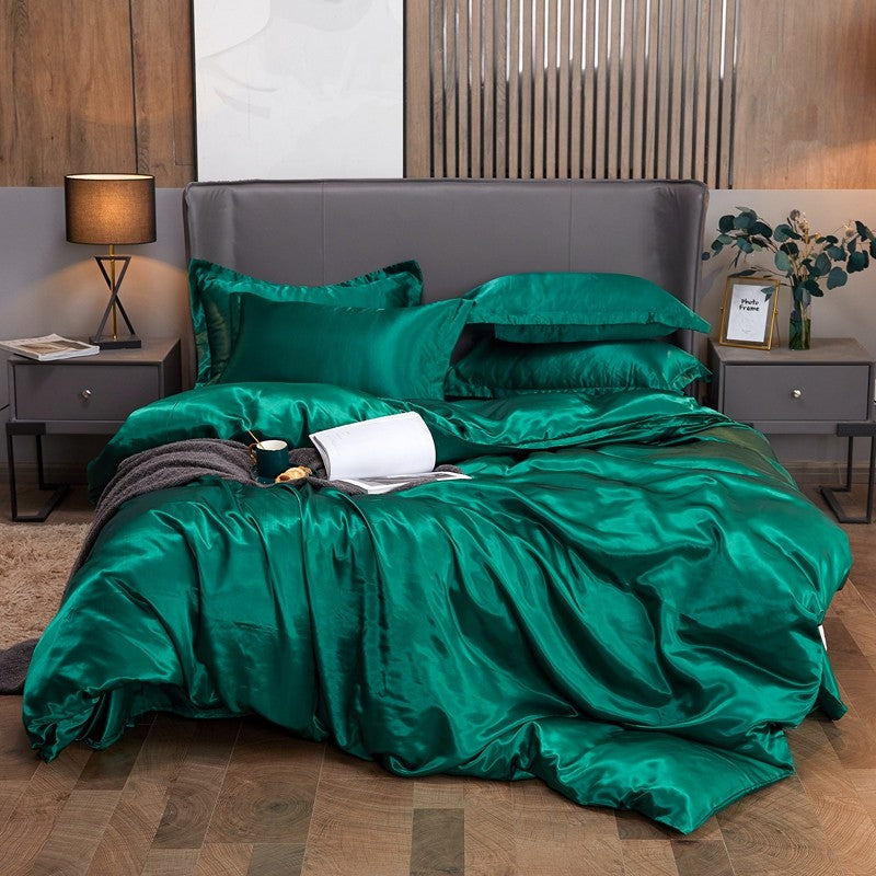 Conjunto de cama cor sólida luxo kit cama rayon cetim conjunto capa edredão gême