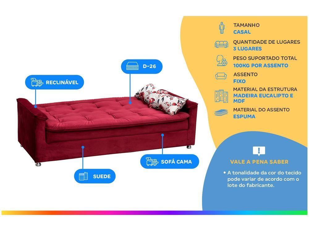 Sofá-cama Casal 3 Lugares Reclinável Veludo