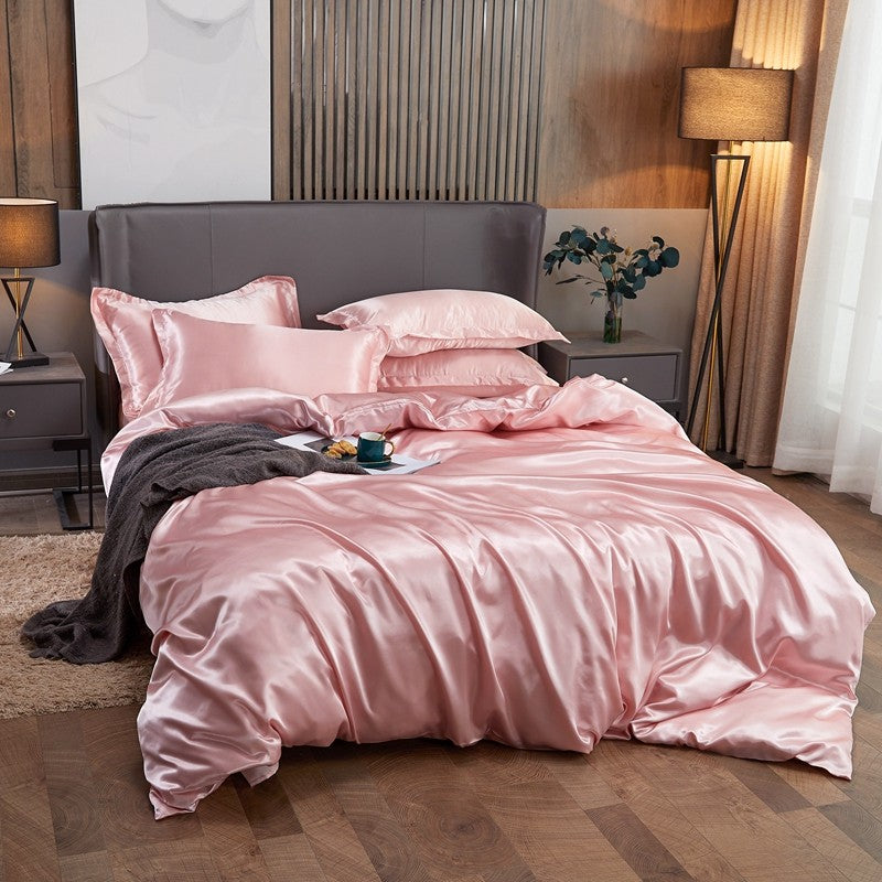 Conjunto de cama cor sólida luxo kit cama rayon cetim conjunto capa edredão gême