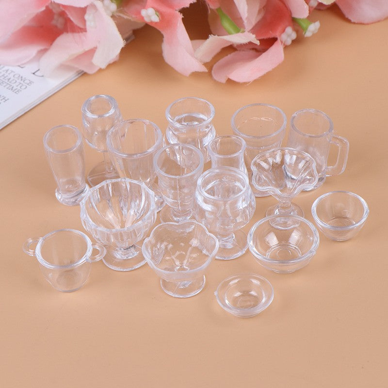 17 pçs/set mini utensílios de cozinha transparentes brinquedo copos prato talher