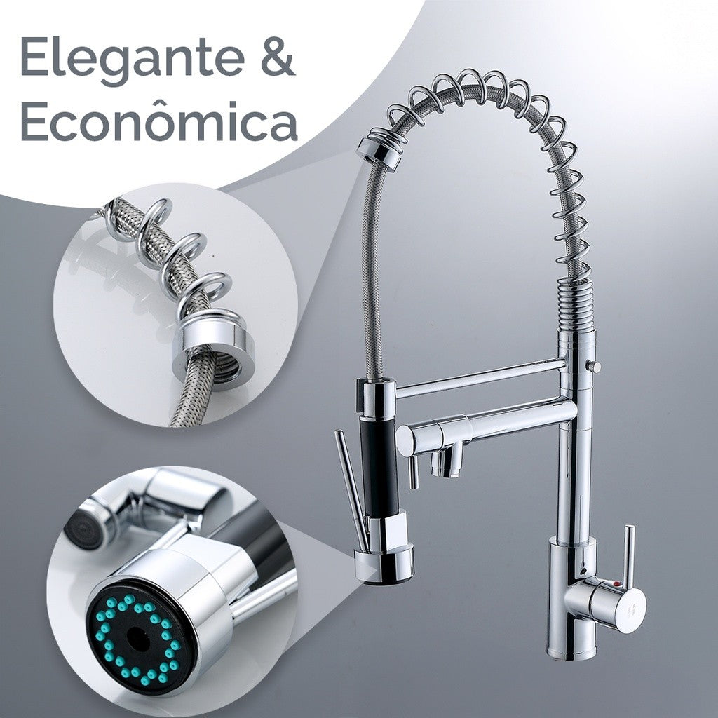 Torneira de Cozinha Gourmet Monocomando Premium, Pulverizador Removível, Instala