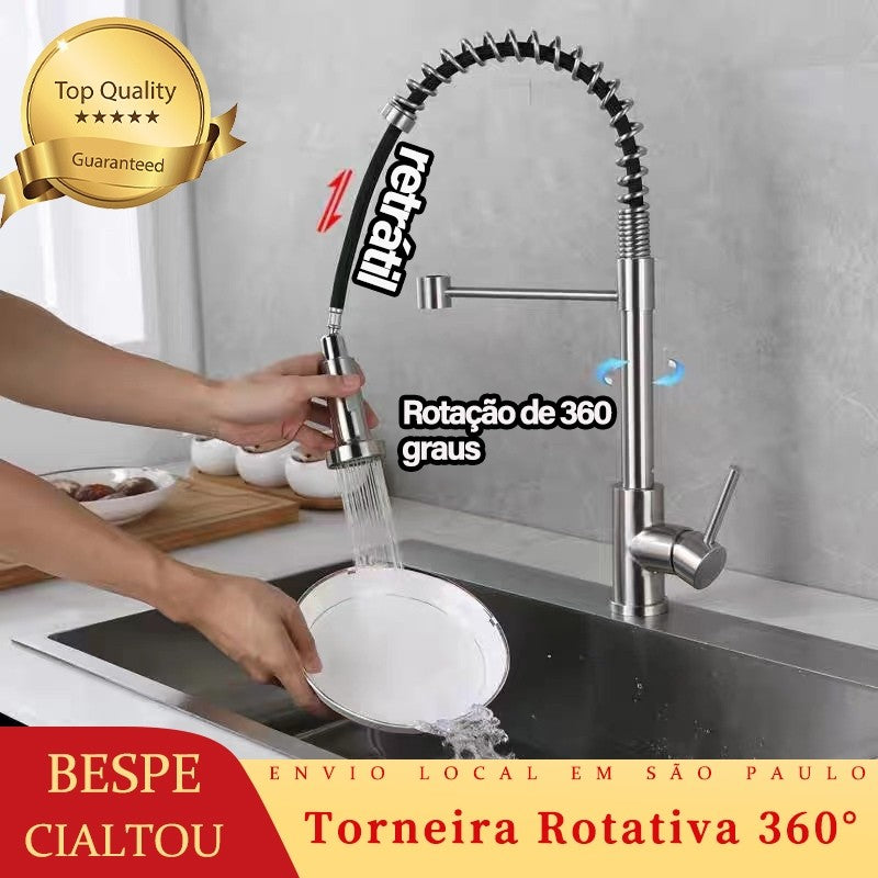 Torneira de Cozinha Gourmet Monocomando Premium, Pulverizador Removível, Instala