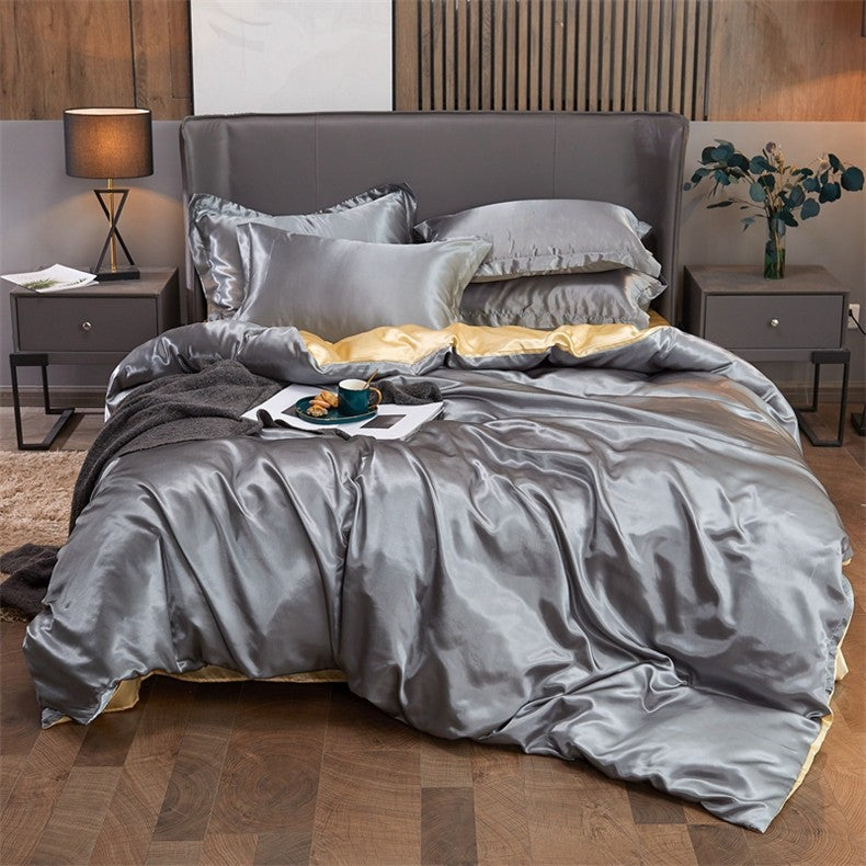 Conjunto de cama cor sólida luxo kit cama rayon cetim conjunto capa edredão gême