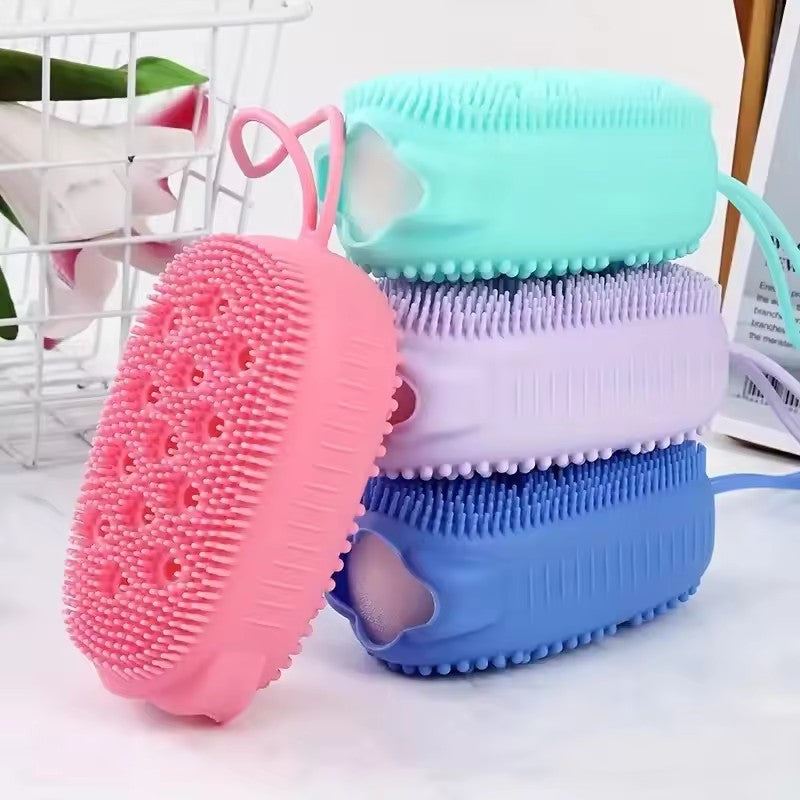 Escova de Silicone Dupla Face para Esfoliação, Massageador Corporal Macio para B