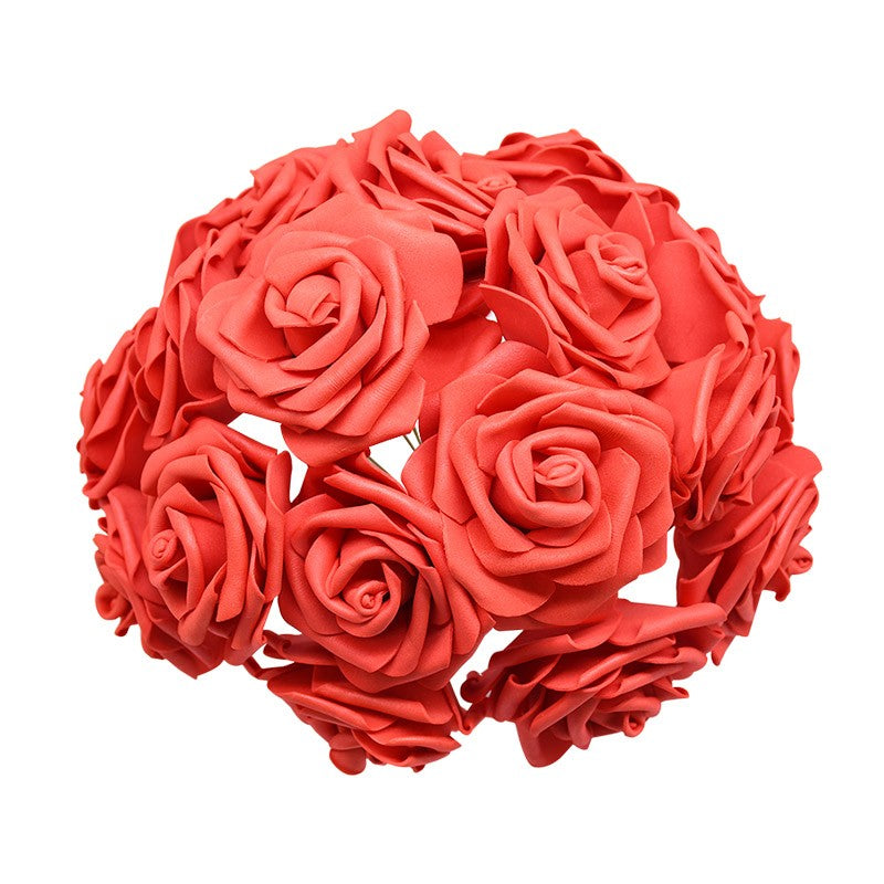 24 pçs 7cm branco rosa artificial pe espuma rosa flor decoração de casamento buq
