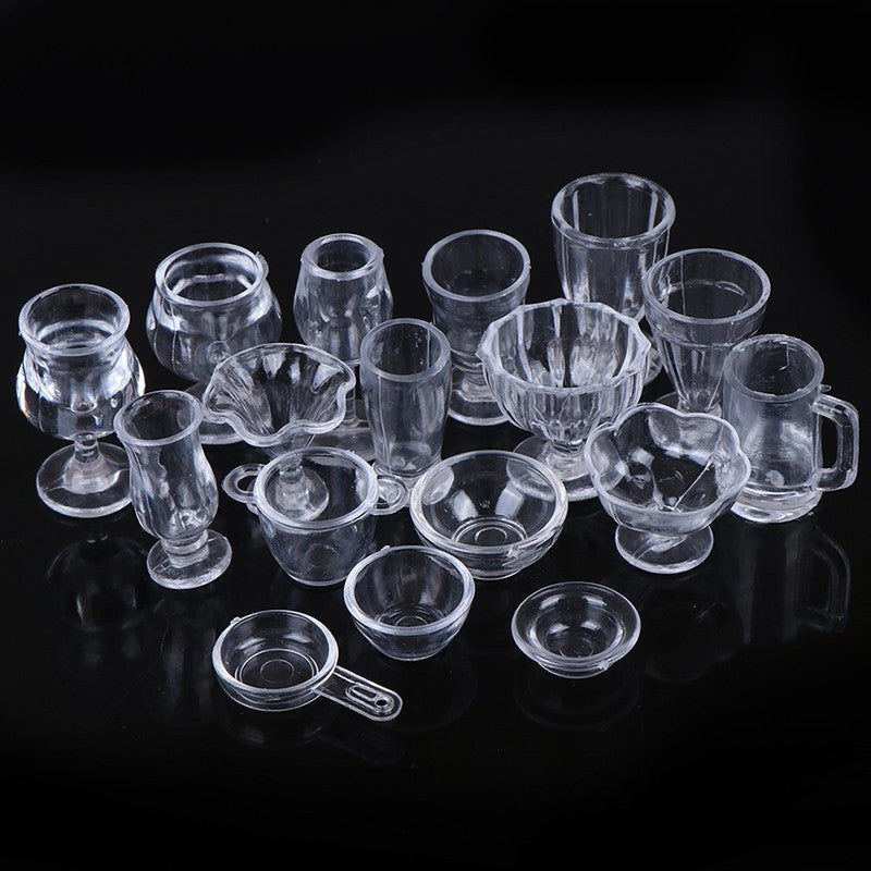 17 pçs/set mini utensílios de cozinha transparentes brinquedo copos prato talher
