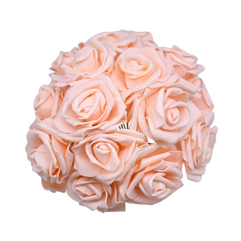 24 pçs 7cm branco rosa artificial pe espuma rosa flor decoração de casamento buq