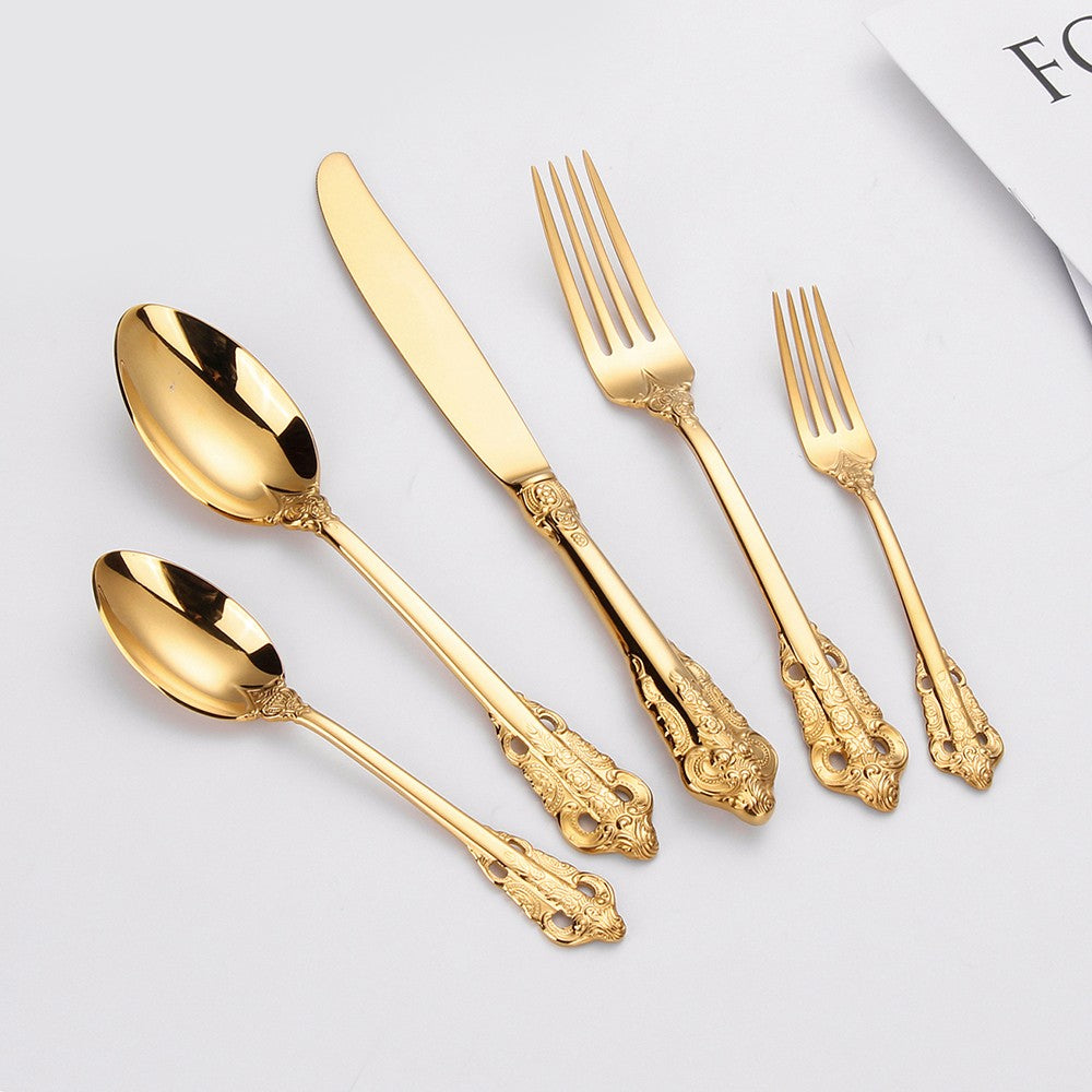 1 pçs conjunto de talheres de ouro luxo vintage ocidental talheres aço inoxidáve