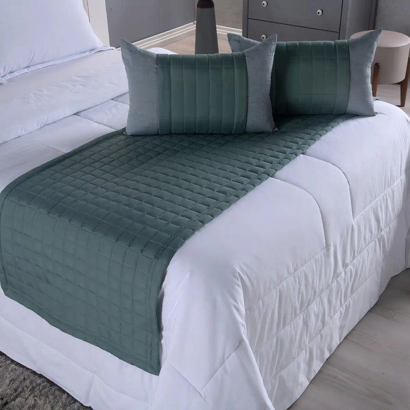 Peseira Copacabana King Percal 300 Fios + 2 Almofadas Cheias Cor Verde Desenho Matelado
