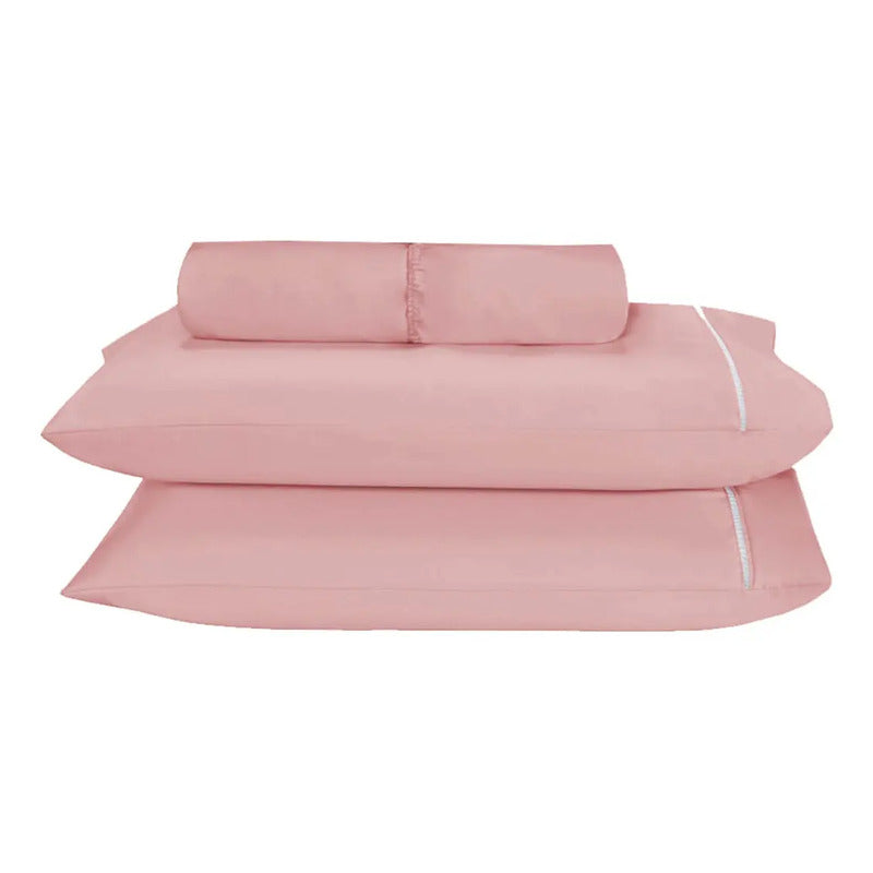 Lençol Casal Microfibra 100% Poliéster Rosa Com Elástico Deccoralle Rosê Liso