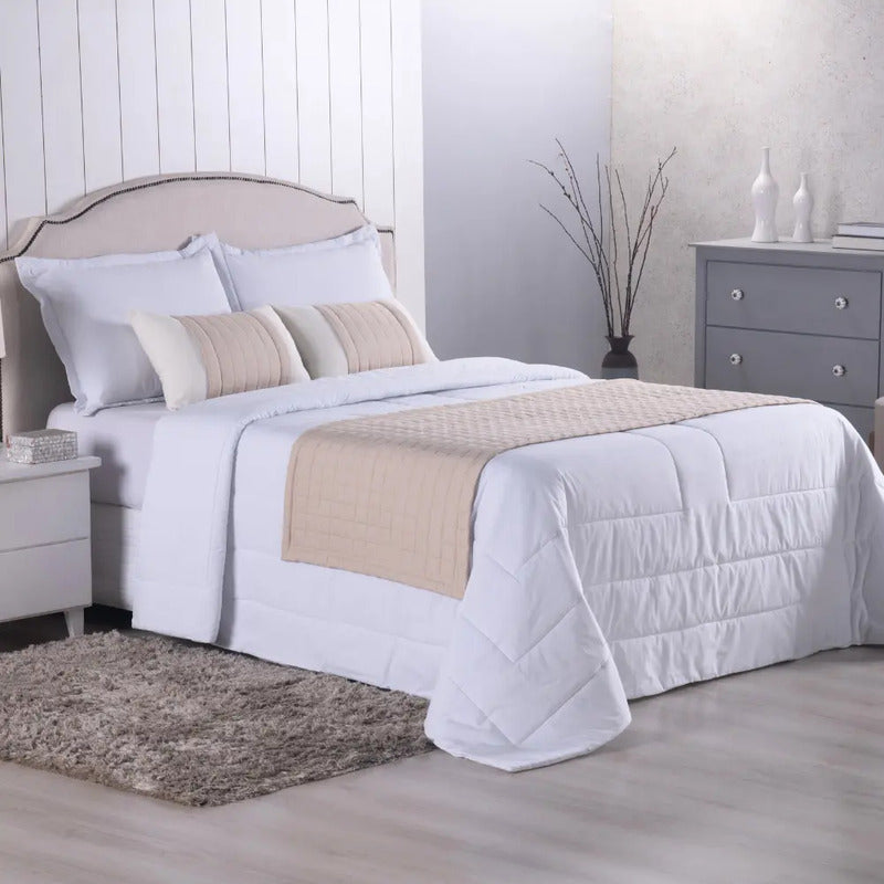 Peseira Copacabana King Percal 300 Fios + 2 Almofadas Cheias Cor Cáqui Desenho Matelado