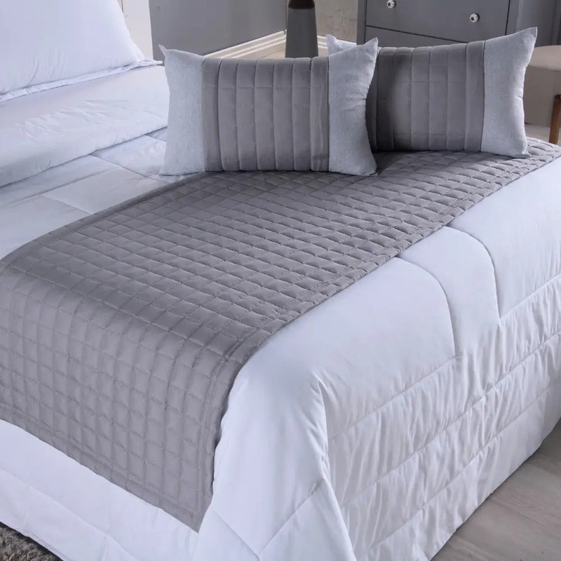 Kit Peseira Decorativa Queen Cinza 300 Fios Percal Matelado 5 Peças