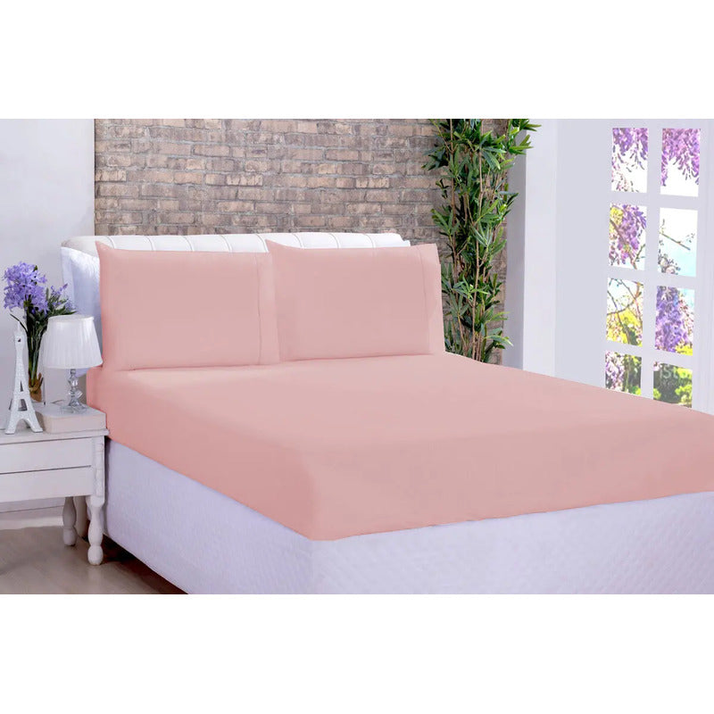 Lençol Casal Microfibra 100% Poliéster Rosa Com Elástico Deccoralle Rosê Liso