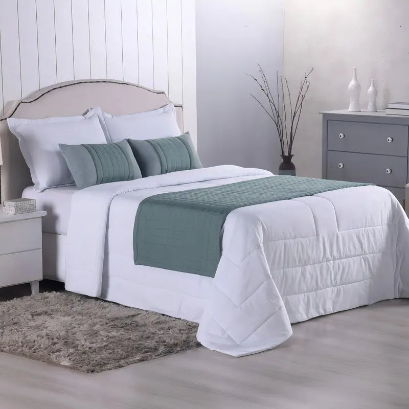 Peseira Copacabana King Percal 300 Fios + 2 Almofadas Cheias Cor Verde Desenho Matelado