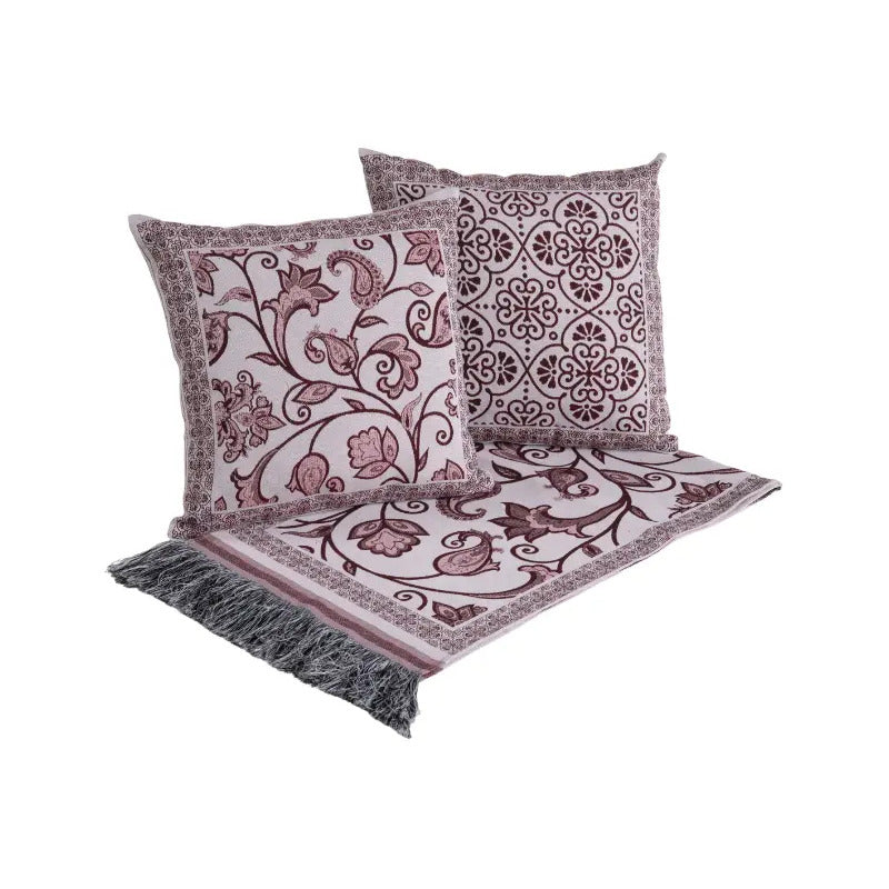 Kit Peseira Grécia 5 Peças Queen Jacquard Almofadas Cheias Cor Vinho Desenho Geométrico